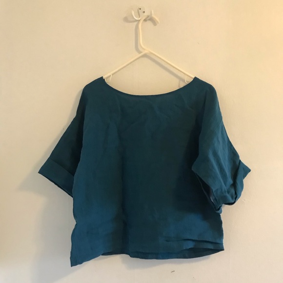NWT We Are Stories Calla linen top in ocean blue, size medium. - Picture 3 of 3